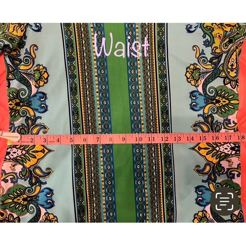 Sunny Leigh Green Turquoise Blue Floral Henna Striped Sheath Dress Medium - Picture 7 of 7